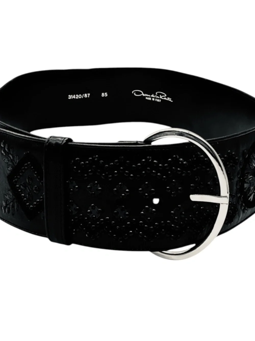 OSCAR DE LA RENTA BLACK EMBELLISHED AND EMBROIDERED WIDE LEATHER BELT